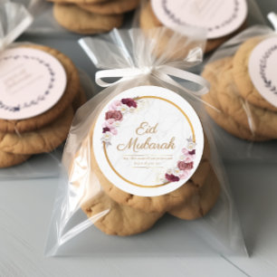 Redonda Pegatina de flores rosadas de Eid Mubarak personal