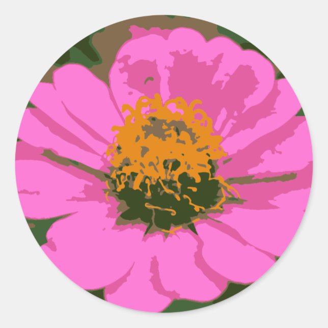 Redonda Pegatina de flores rosadas de Zinnia (Anverso)
