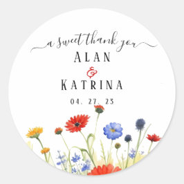 Redonda Pegatina de flores silvestres de prado primaveral