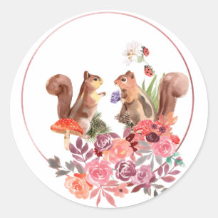 Redonda Pegatina de flores y ardillas