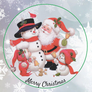Redonda Pegatina de foca de Navidades de Santa y Snowman