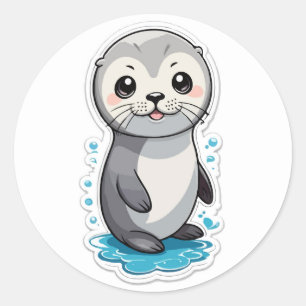 Redonda Pegatina de foca lúdico - Un mamífero marino lindo
