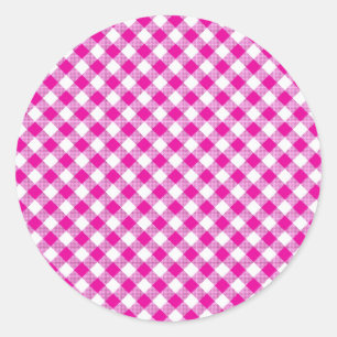 Redonda Pegatina de fondo rosado de Gingham