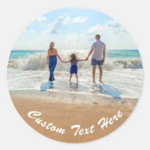 Redonda Pegatina de fotos personalizado con texto Personal