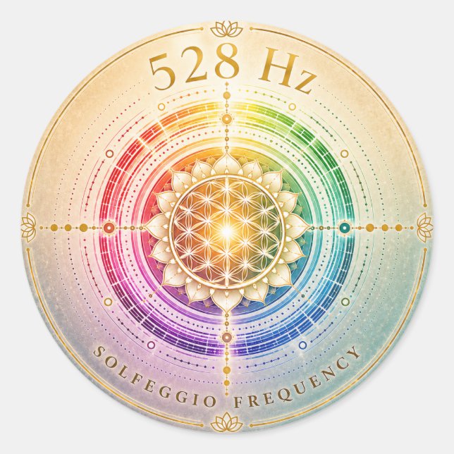 Redonda Pegatina de frecuencia Solfeggio de 528 Hz (Anverso)