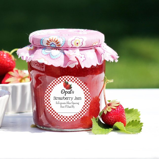 Redonda Pegatina de fresa Jam Personalizado Canning Jar (Subido por el creador)