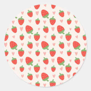 Redonda Pegatina de Fresas Dulces y Corazones