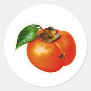 Redonda Pegatina de fruta de caqui naranja vibrante con ve