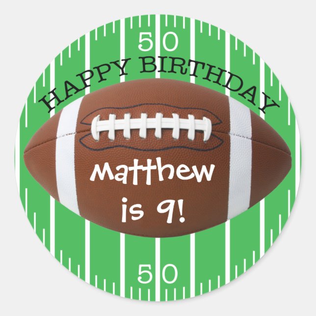 Redonda Pegatina de Fútbol Feliz Cumpleaños Personalizado (Anverso)