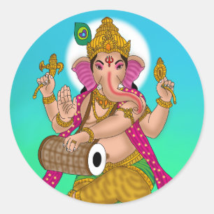 Redonda Pegatina de Ganesha Bailando