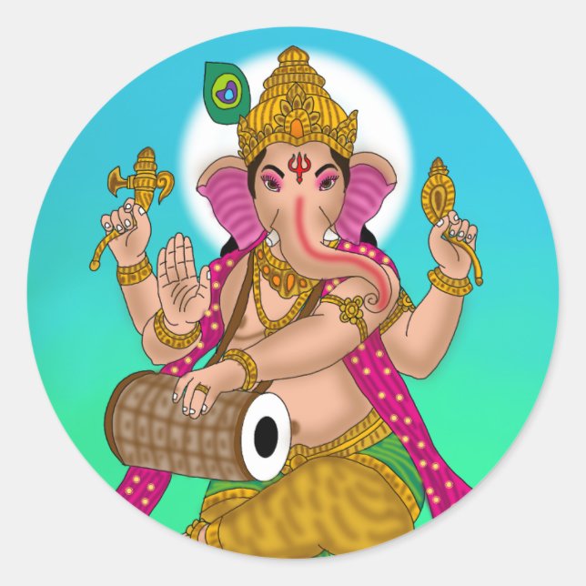 Redonda Pegatina de Ganesha Bailando (Anverso)