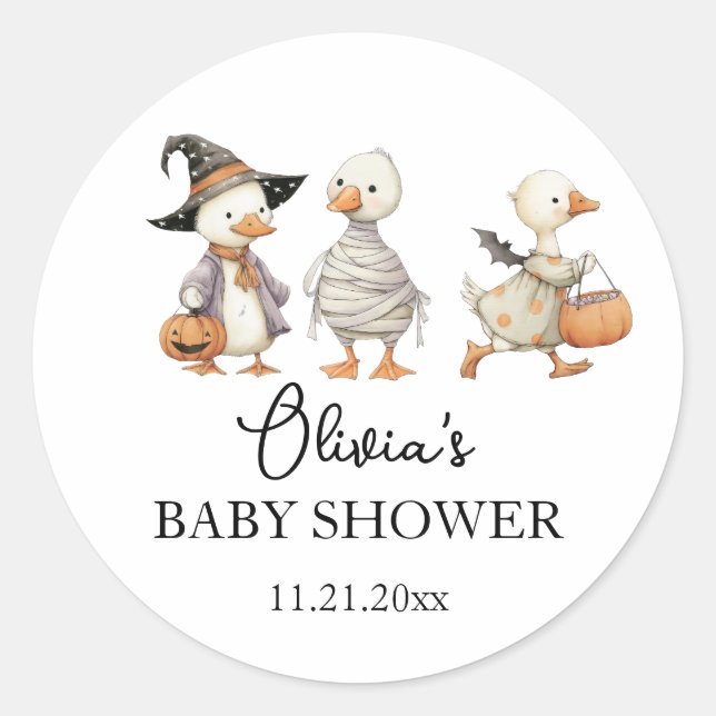 Redonda Pegatina de ganso para baby shower de Halloween (Anverso)