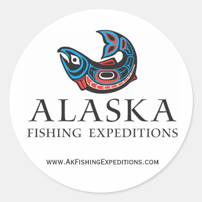 Redonda Pegatina de Gastos de Pesca de Alaska (Anverso)
