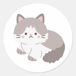 Redonda Pegatina de gatito gris y blanco para amantes de g