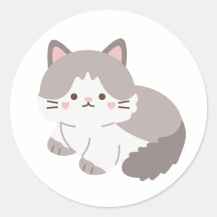 Redonda Pegatina de gatito gris y blanco para amantes de g