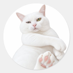 Redonda Pegatina de gato blanco divertido - Gato gruñón li