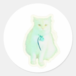 Redonda Pegatina de gato blanco majestuoso, gatito elegant