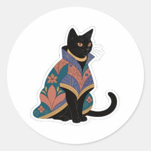 Redonda Pegatina de gato botánico de tonos joya