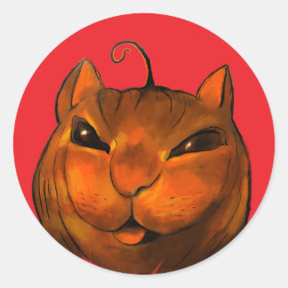 Redonda Pegatina de gato de Halloween