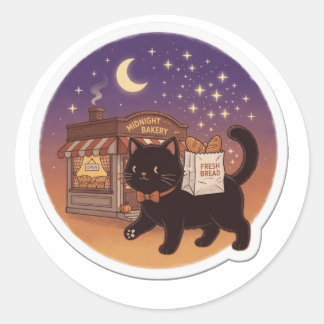 Redonda Pegatina de gato de panadería de medianoche, vinil