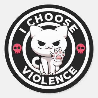 Redonda Pegatina de gato divertida elijo la violencia