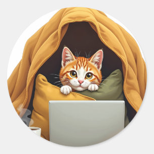 Redonda Pegatina de gato en modo supervivencia introvertid