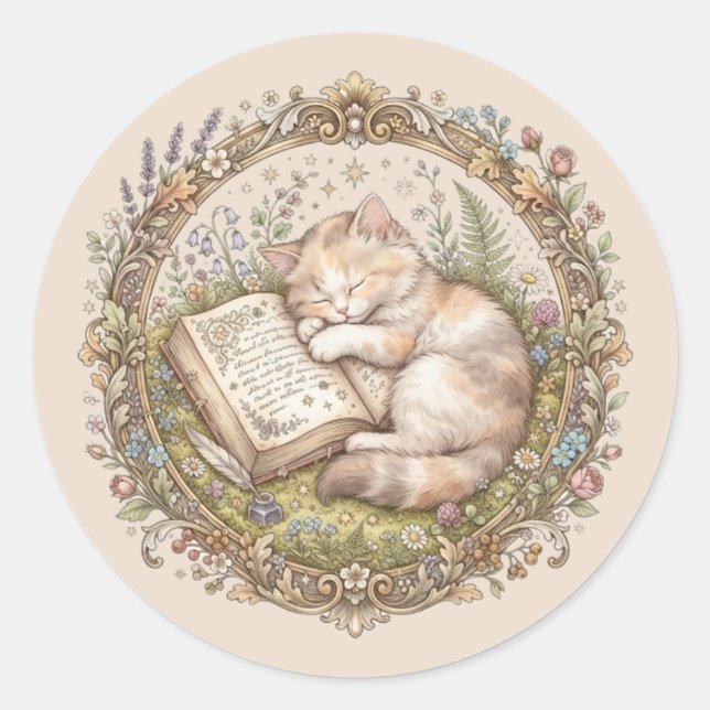 Redonda Pegatina de gato lindo personalizada (Anverso)