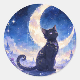 Redonda Pegatina de gato negro a la luz de la luna