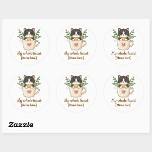 Redonda Pegatina de gato negro personalizada
