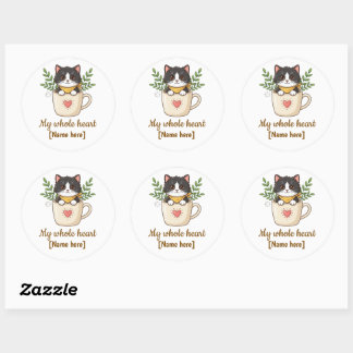 Redonda Pegatina de gato negro personalizada