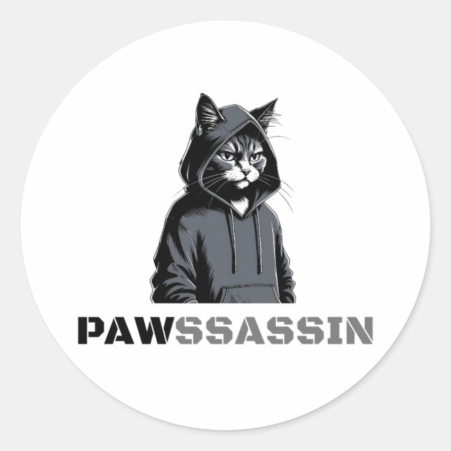 Redonda Pegatina de gato Pawssassin (Anverso)