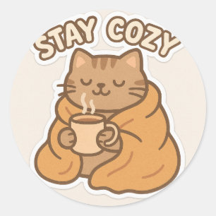Redonda Pegatina de gatos acogedor - Diseño acogedor y dif