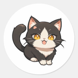 Redonda Pegatina de gatos de Chibi de reproducción