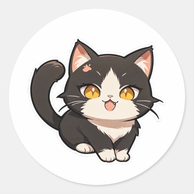 Redonda Pegatina de gatos de Chibi de reproducción (Anverso)