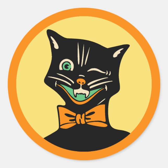 Redonda Pegatina de gatos de Halloween de estilo Art Deco (Anverso)