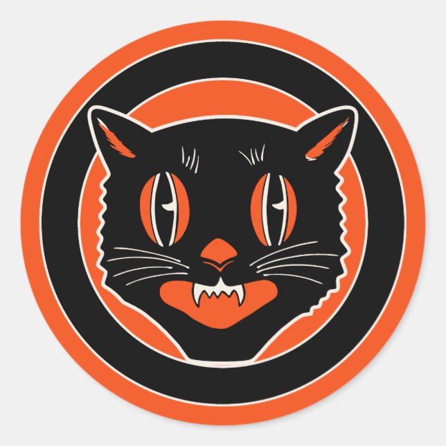 Redonda Pegatina de gatos de Halloween de estilo Art Deco (Anverso)