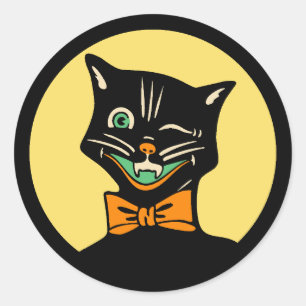 Redonda Pegatina de gatos de Halloween de estilo Art Deco