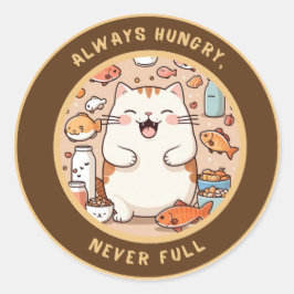 Redonda Pegatina de gatos hambriento - Diseño del humor ka