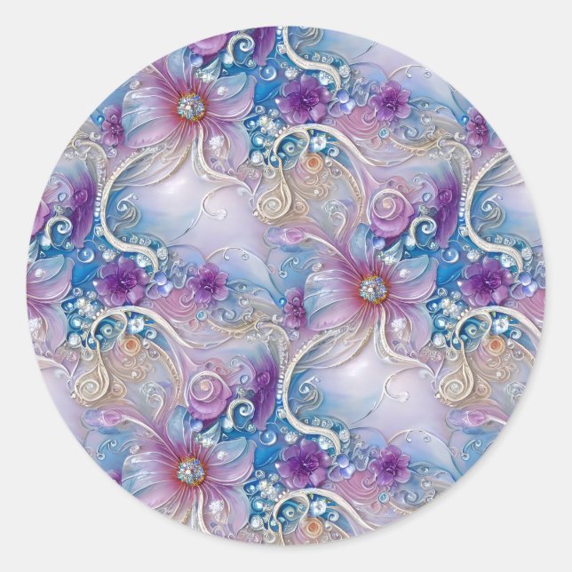 Redonda Pegatina de Gemas Florales Pearly (Anverso)