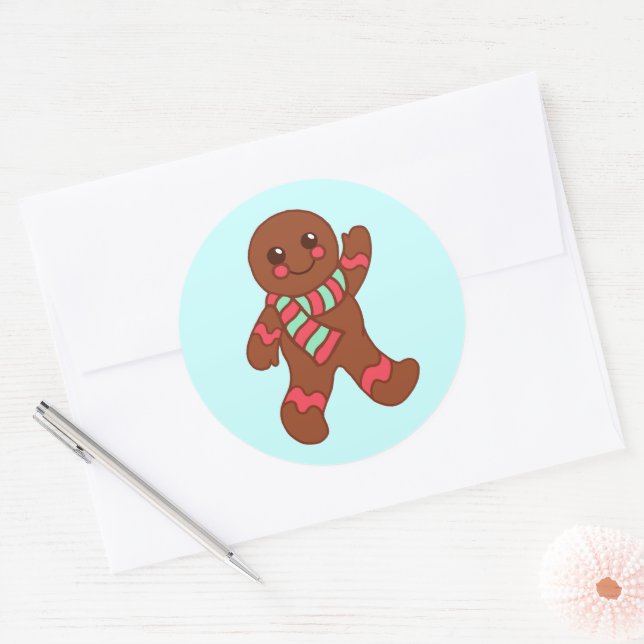 Redonda Pegatina de Gingerbread Boy (Sobre)