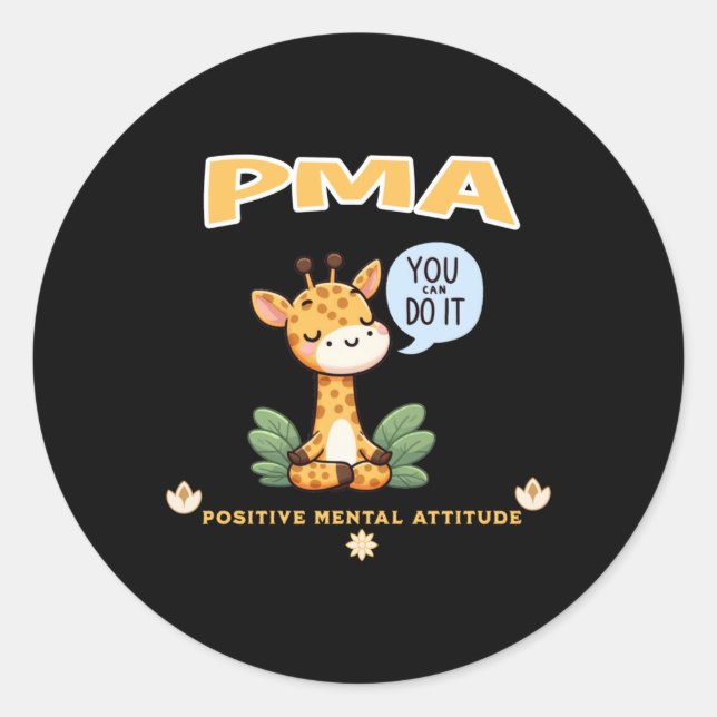 Redonda Pegatina de Giraffe de Actitud Mental Positiva (Anverso)