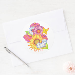 Redonda Pegatina de girasol margarita mariquita