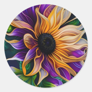 Redonda Pegatina de girasol morado y dorado