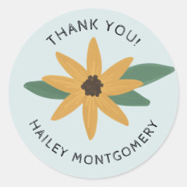 Redonda Pegatina de girasol rústico con nombre y agradecim