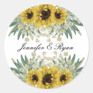 Redonda Pegatina de girasol y Boda verde