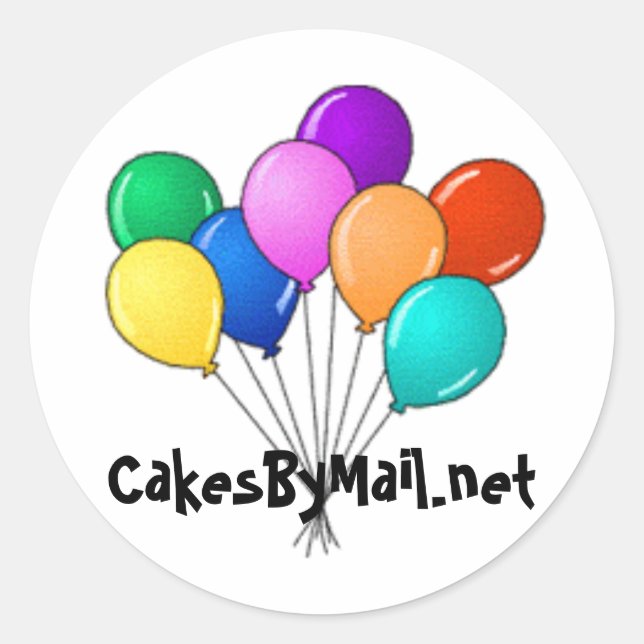 Redonda pegatina de globo cakesbymail.net (Anverso)