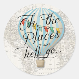 Redonda Pegatina de globos aerostáticos Mapa Oh los lugar