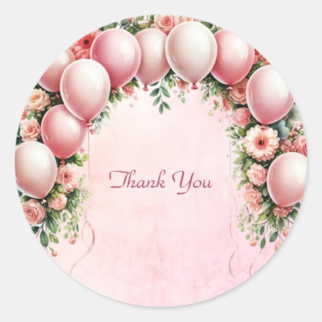 Redonda Pegatina de globos rosados (Anverso)