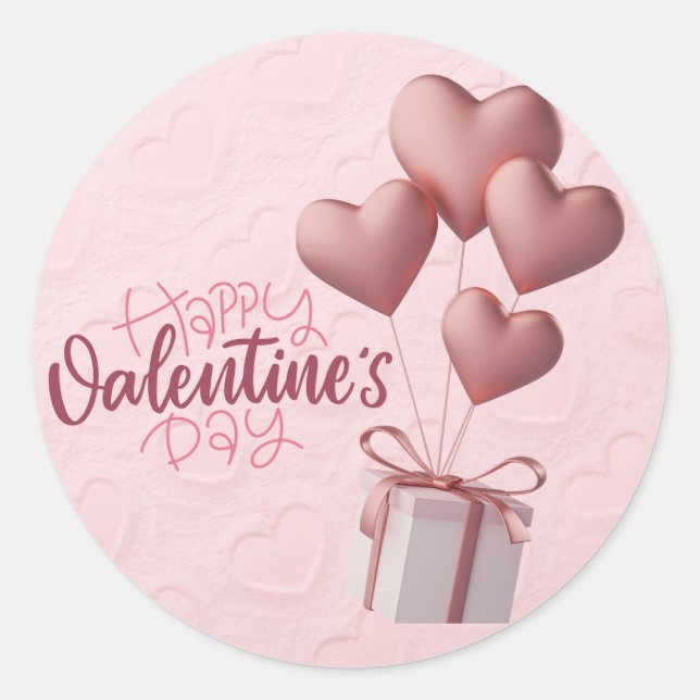 Redonda Pegatina de globos rosados de San Valentín (Anverso)