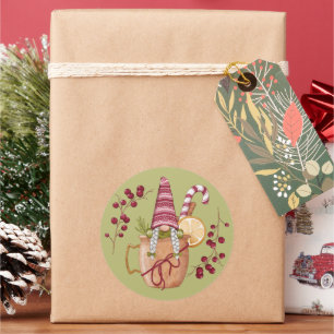 Redonda Pegatina de gnomo de Navidad con sidra de naranja
